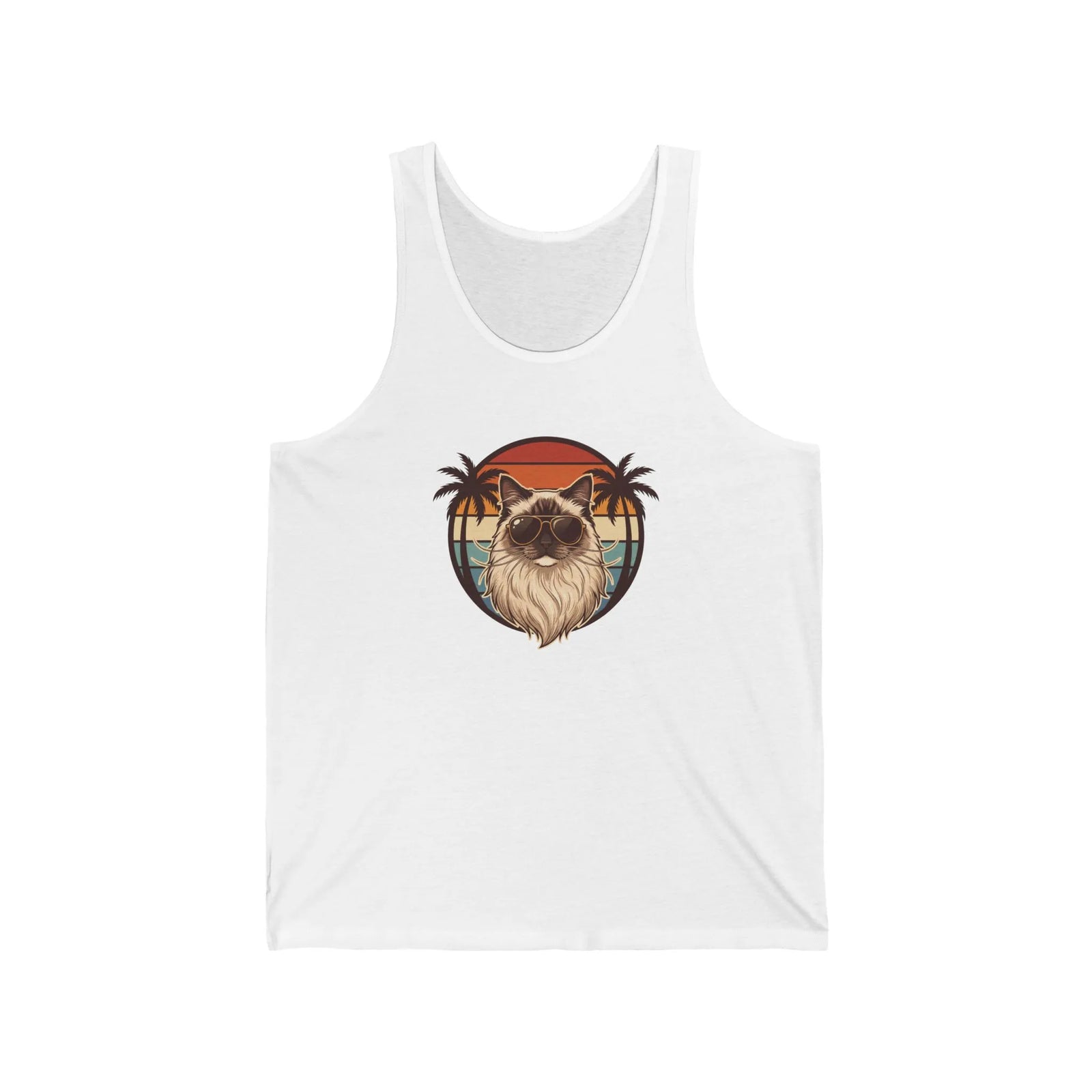 Ragdoll Cat 70s Sunset Aviator Tank Top - Lightweight Combed Cotton Jersey - Unisex Athletic Heather
