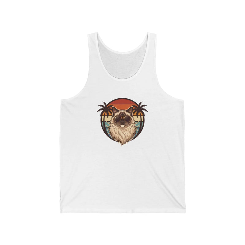 Ragdoll Cat 70s Sunset Aviator Tank Top - Lightweight Combed Cotton Jersey - Unisex Athletic Heather
