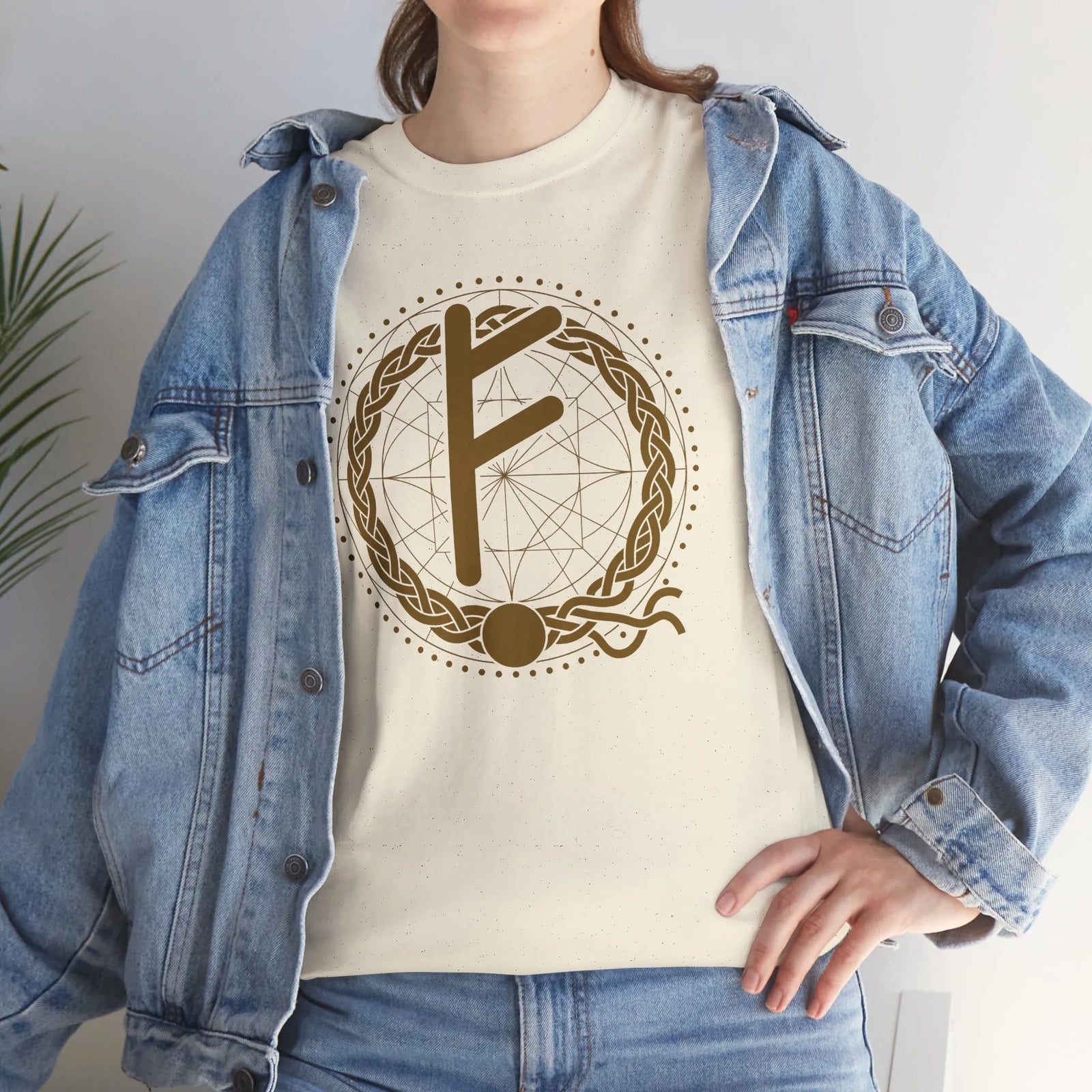 Norse Fehu Rune Graphic T-Shirt - Heavy Cotton Classic Fit Tee - Unisex White