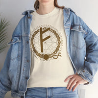 Norse Fehu Rune Graphic T-Shirt - Heavy Cotton Classic Fit Tee - Unisex White