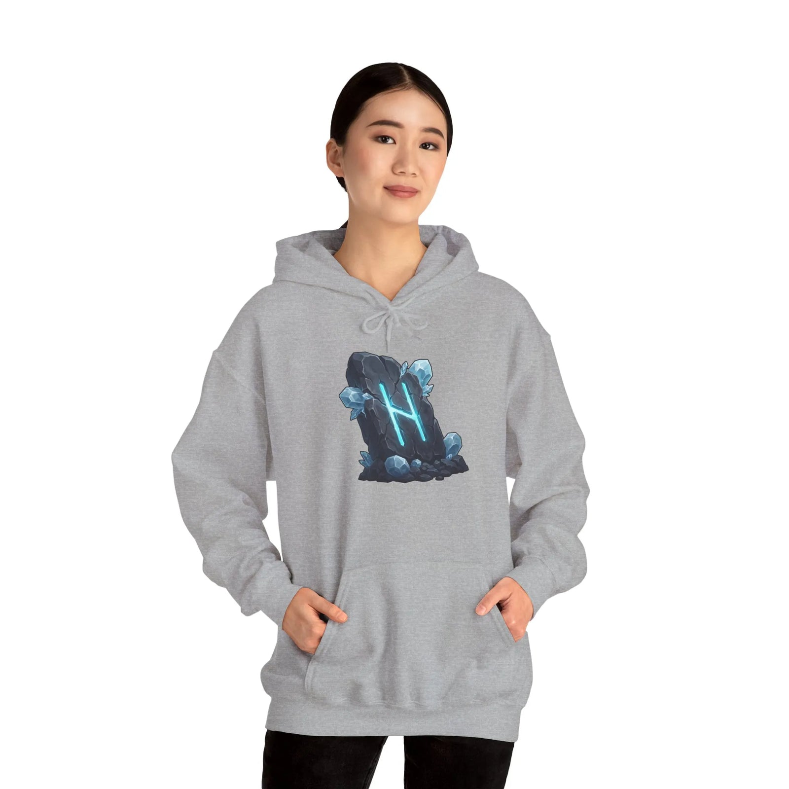 Hagalaz Rune Stone Graphic Hoodie - Heavy Blend Fleece Pullover - Unisex White