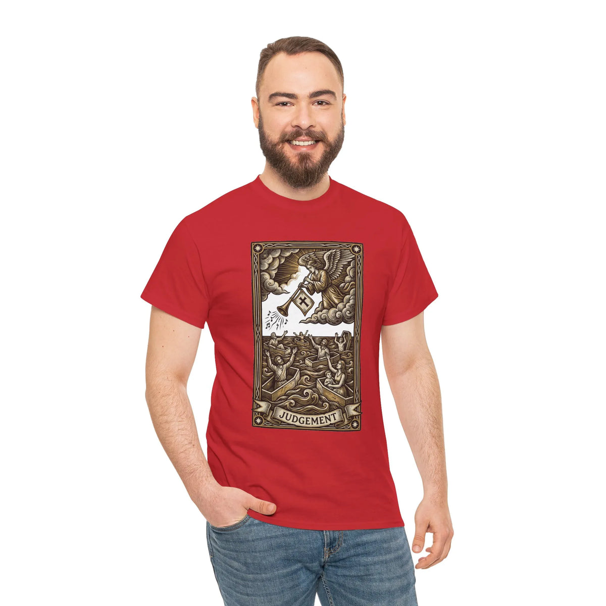 Judgement Angel Graphic T-Shirt - Heavy Cotton Classic Fit Tee - Unisex White