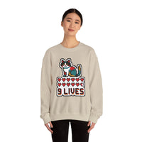 Nine Lives 8-Bit Pixel Gaming Cat Sweatshirt - Heavy Blend Fleece Crewneck - Unisex White