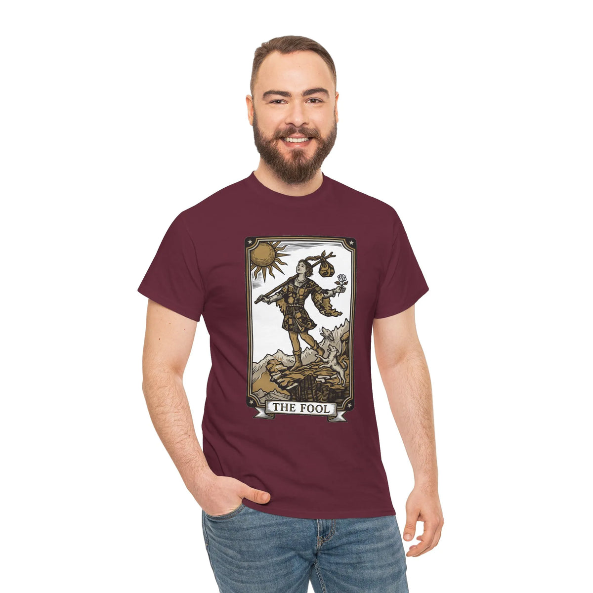 The Fool Tarot Card Graphic T-Shirt - Heavy Cotton Classic Fit Tee - Unisex White