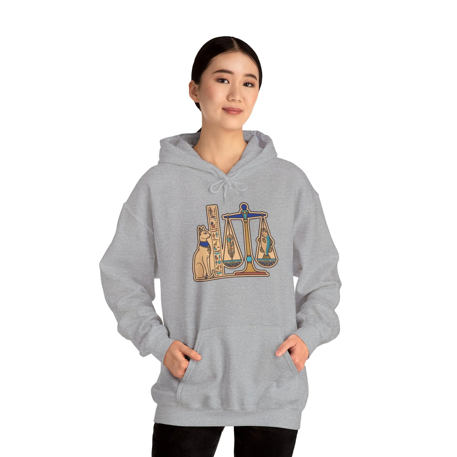 Sphynx Cat Egyptian Scales Hoodie - Heavyweight Cotton Blend Pullover - Unisex White