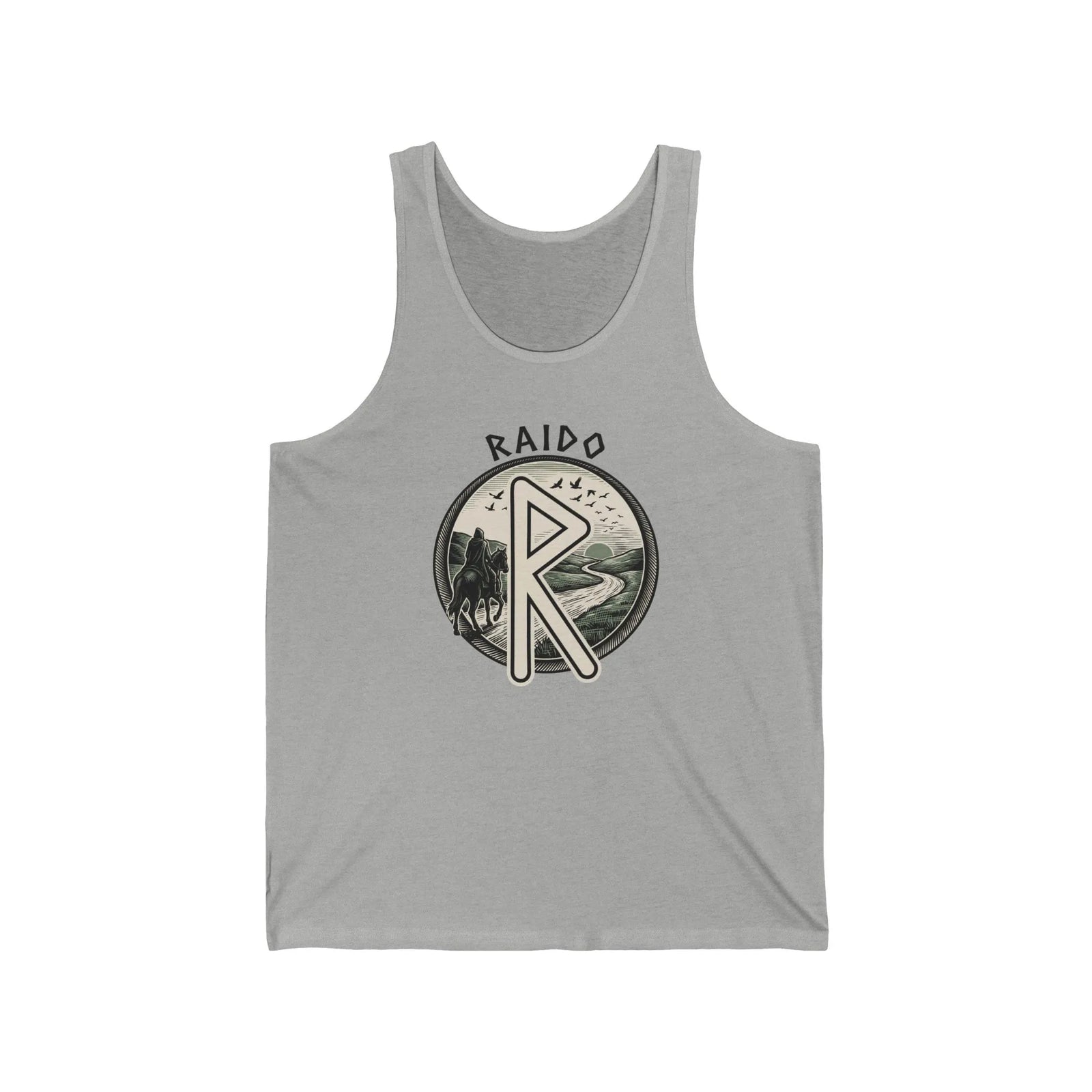 Raido Rune Journey Graphic Tank Top - Soft Combed Cotton Jersey Fit - Unisex Athletic Heather