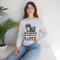 Nine Lives 8-Bit Pixel Gaming Cat Sweatshirt - Heavy Blend Fleece Crewneck - Unisex White
