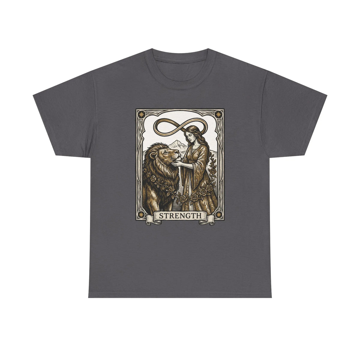 Tarot Strength Card Graphic T-Shirt - Heavy Cotton Classic Fit Crewneck - Unisex White