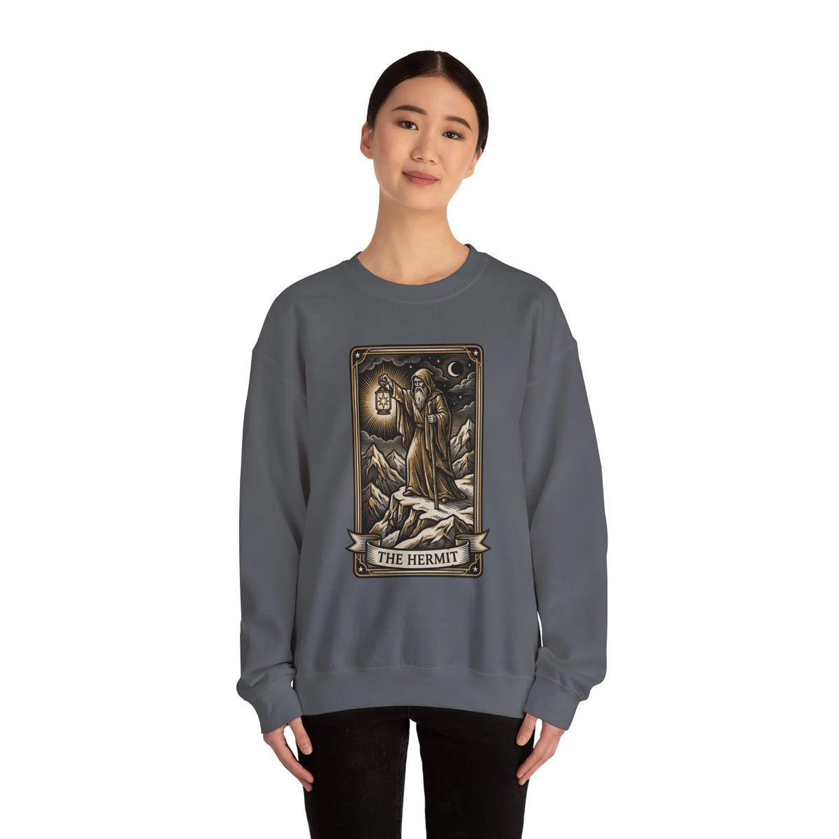 The Hermit Tarot Card Sweatshirt - Heavy Blend Crewneck Fleece - Unisex Off White