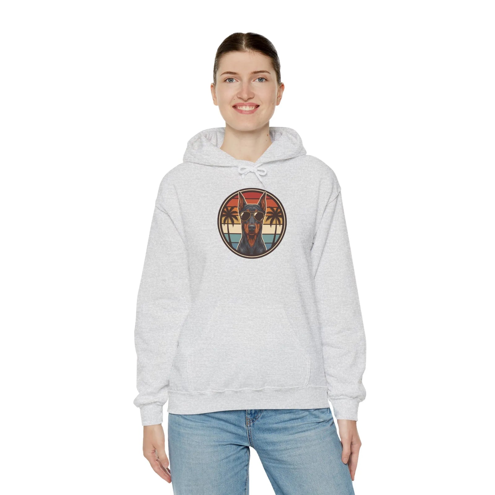 Doberman 70s Sunset Aviators Hoodie - Heavy Blend Fleece Pullover - Unisex White