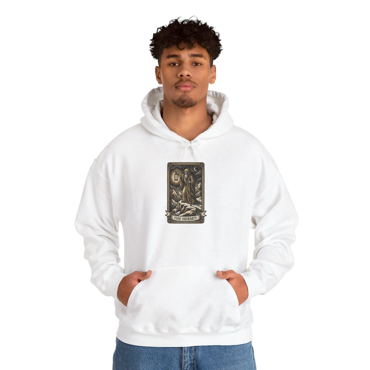 The Hermit Tarot Card Hoodie - Heavy Blend Fleece Pullover - Unisex White