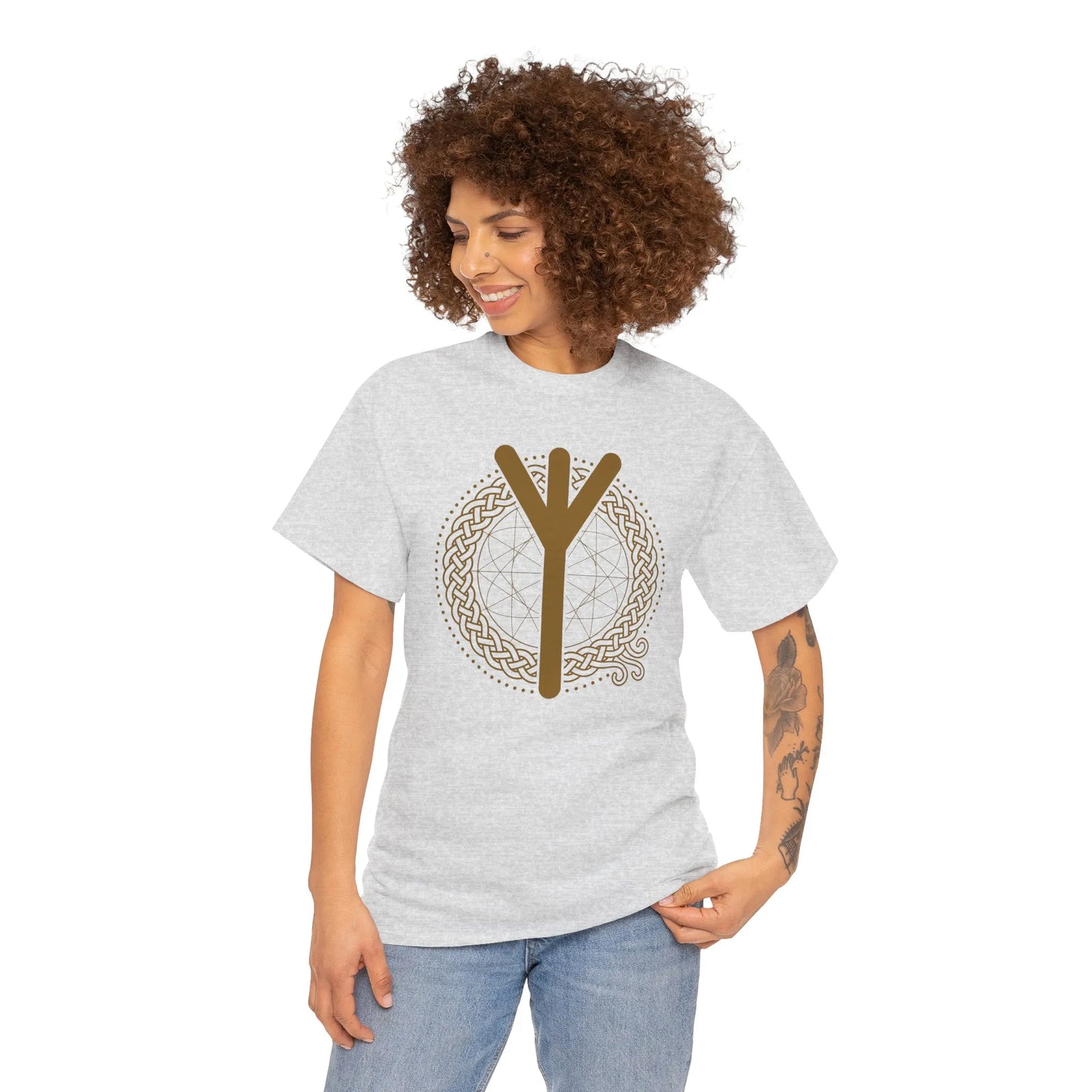 Elhaz Rune Protection Graphic T-Shirt - Heavyweight Cotton Classic Tee - Unisex White