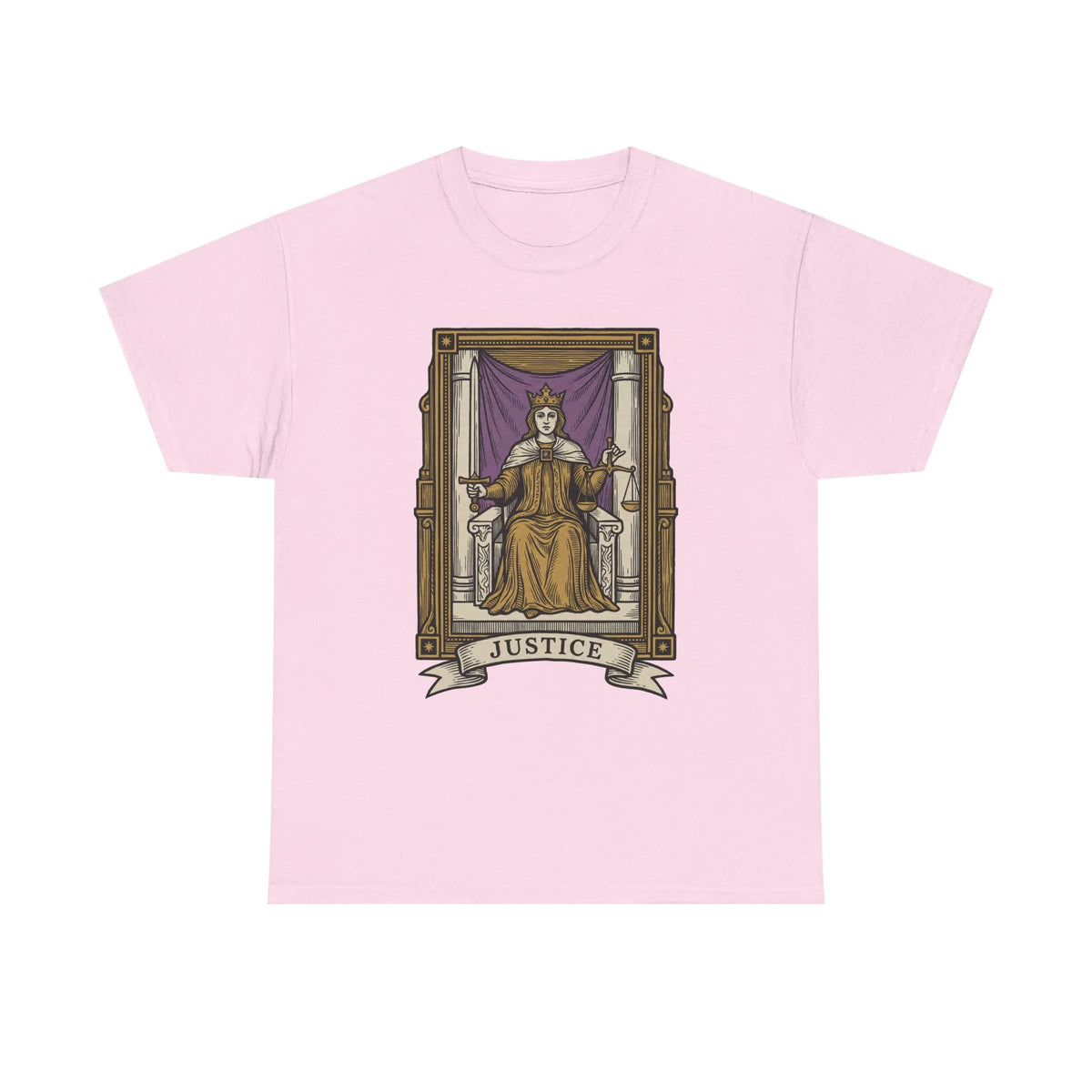 Justice Tarot Card Graphic T-Shirt - Heavy Cotton Classic Fit Tee - Unisex White