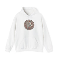 Freyja's Sacred Cat Woodcut Hoodie - Heavy Blend Cotton Poly Pullover - Unisex White