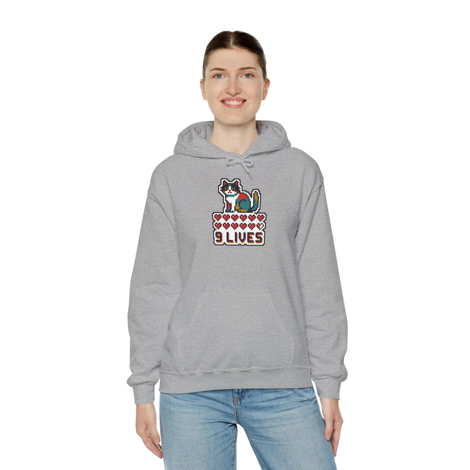 8-Bit Pixel Gaming Cats Hoodie - Heavy Blend Cotton Blend Fleece Pullover - Unisex White