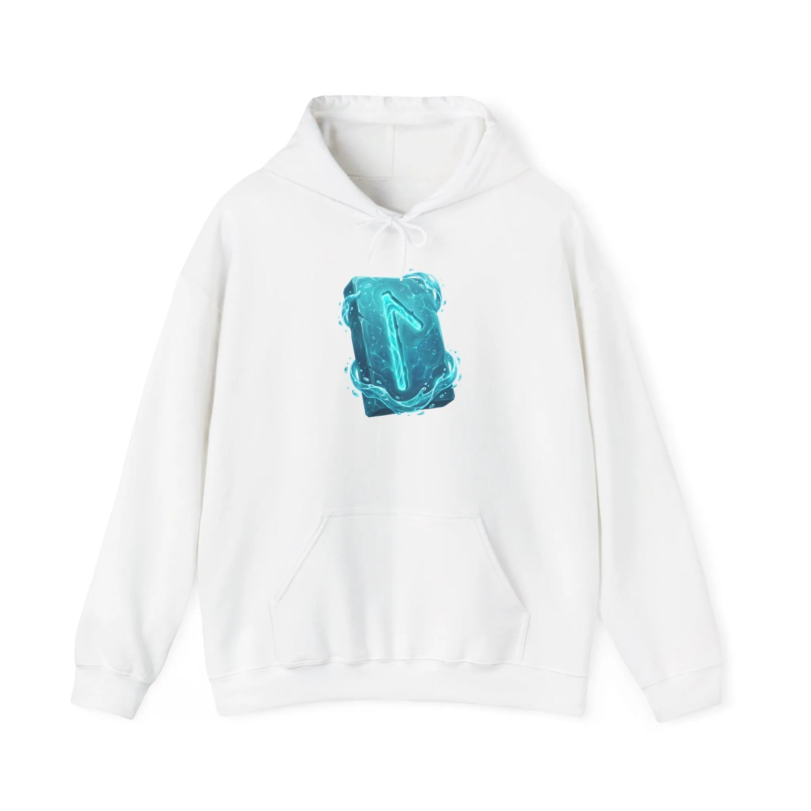 Laguz Water Rune Graphic Hoodie - Soft Fleece Blend Pullover - Unisex White
