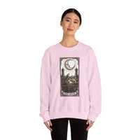 Moon Tarot Card Wolves Graphic Sweatshirt - Heavy Blend Fleece Crewneck - Unisex White