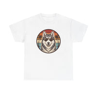 Siberian Husky Aviator Sunset T-Shirt - Heavyweight Classic Fit Cotton Tee - Unisex White