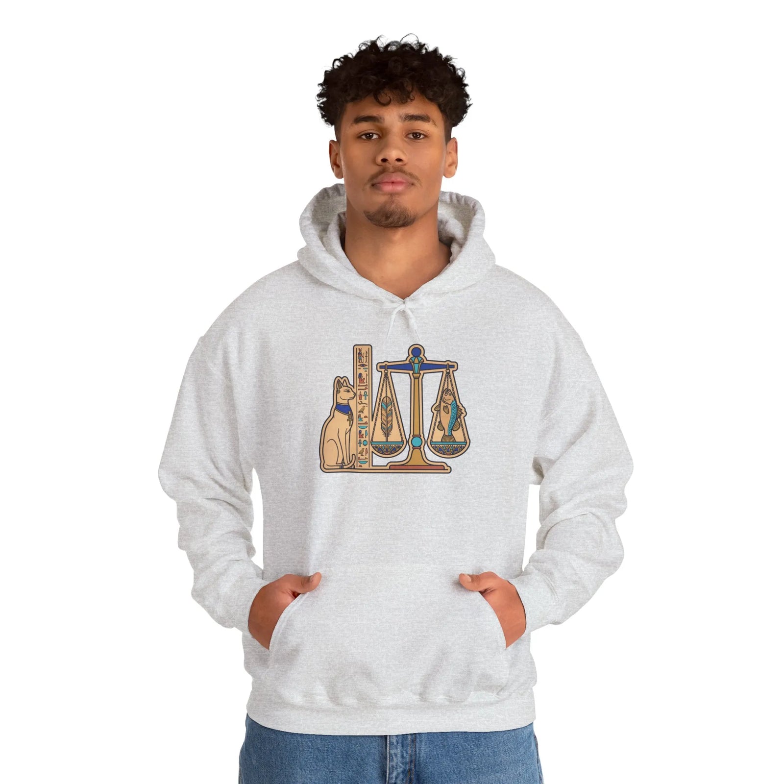 Sphynx Cat Egyptian Scales Hoodie - Heavyweight Cotton Blend Pullover - Unisex White