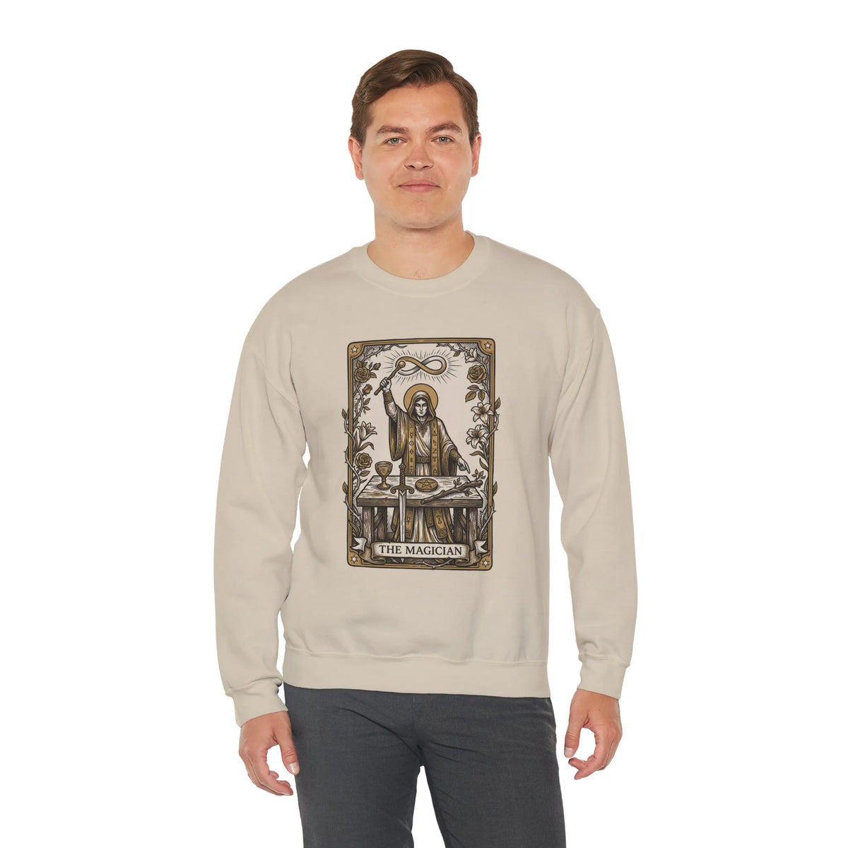 The Magician Tarot Card Sweatshirt - Heavy Blend Fleece Crewneck Pullover - Unisex Warm White