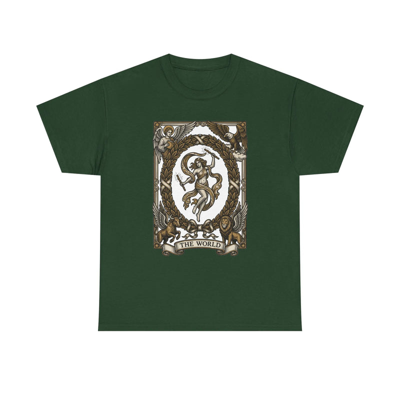 The World Tarot Card Graphic T-Shirt - Heavy Cotton Classic Fit Tee - Unisex White