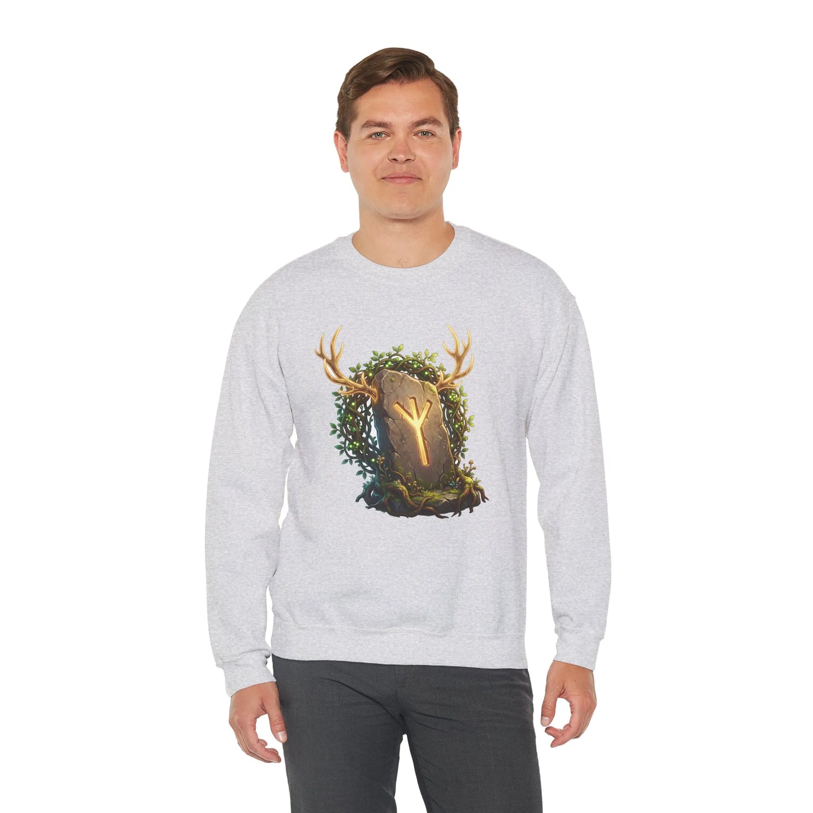 Elhaz Rune Antler Graphic Sweatshirt - Heavy Blend Fleece Crewneck - Unisex White