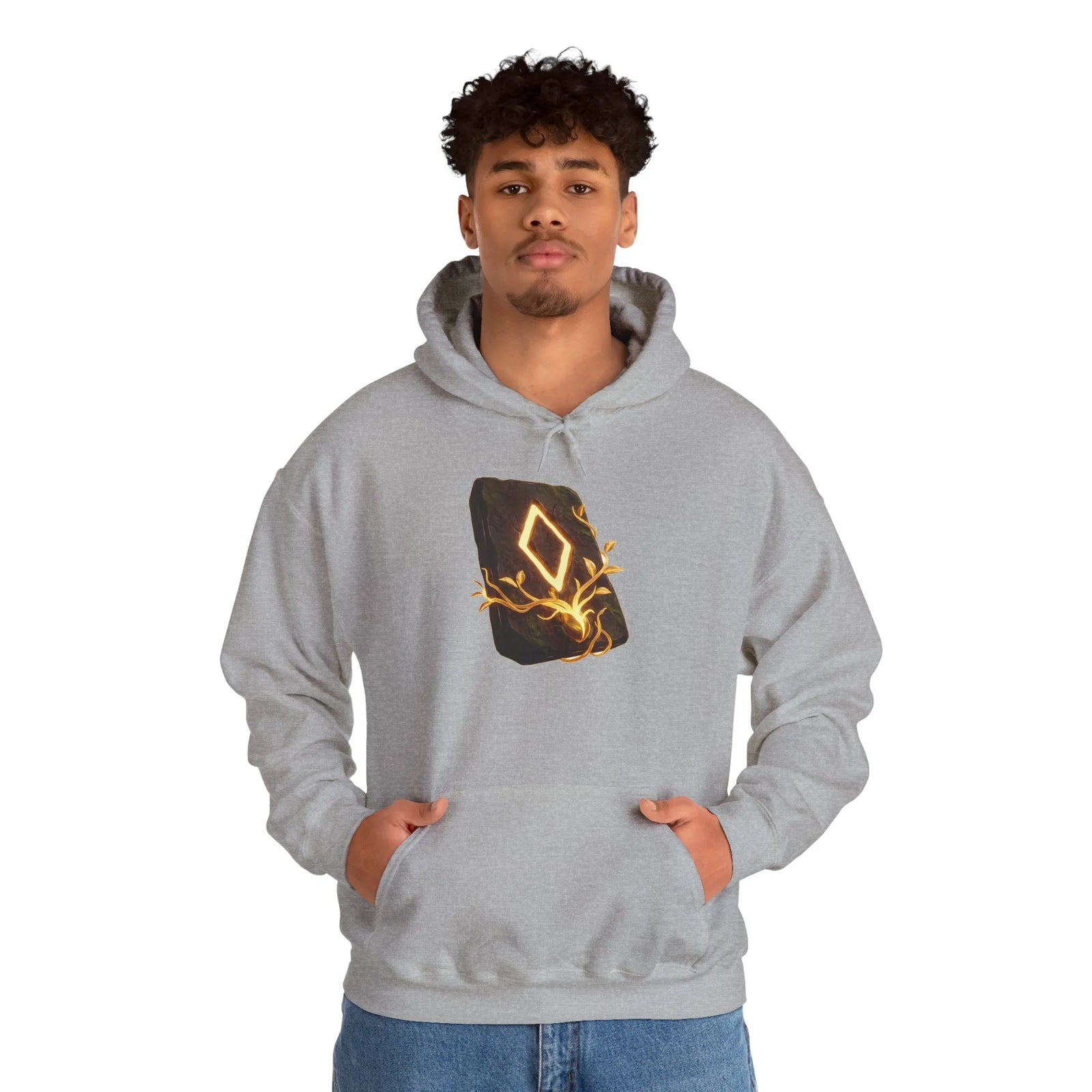 Ingwaz Runic Seed Hoodie - Warm Cotton Blend Pullover - Unisex White