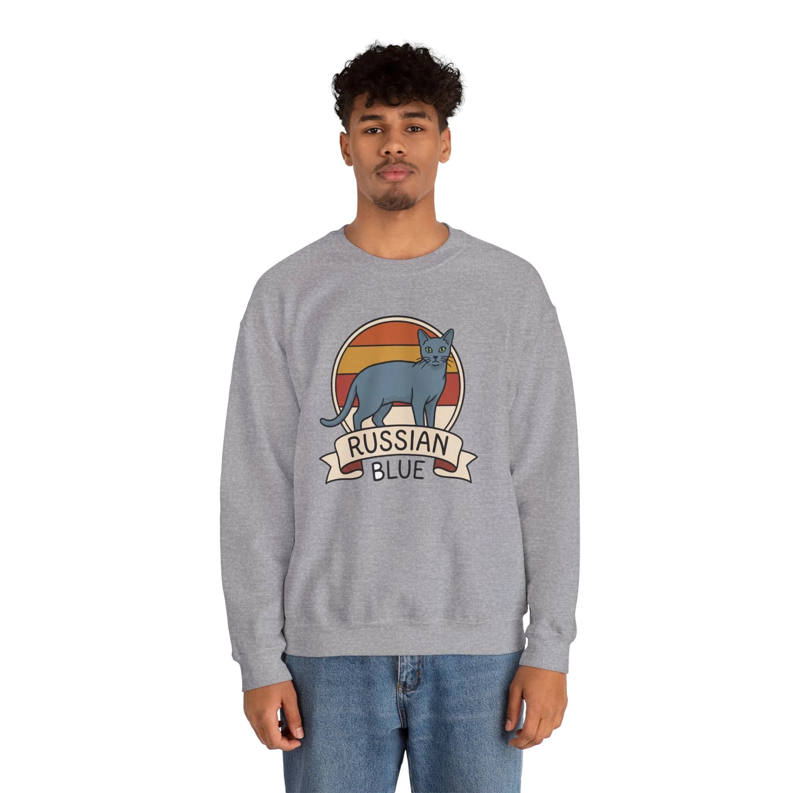 Russian Blue Retro 70s Sunset Sweatshirt - Heavy Blend Crewneck - Unisex White