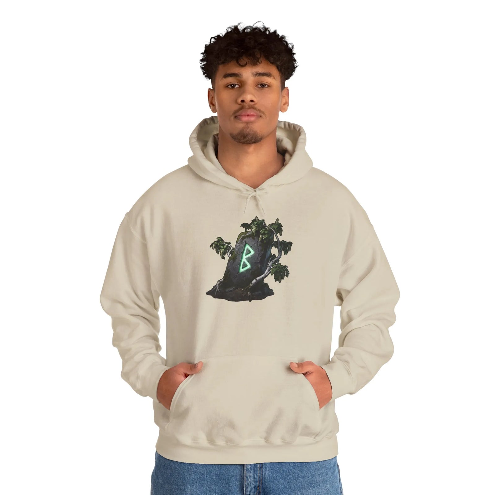 Berkana Birch Rune Graphic Hoodie - Soft Cotton-Poly Blend Pullover - Unisex White