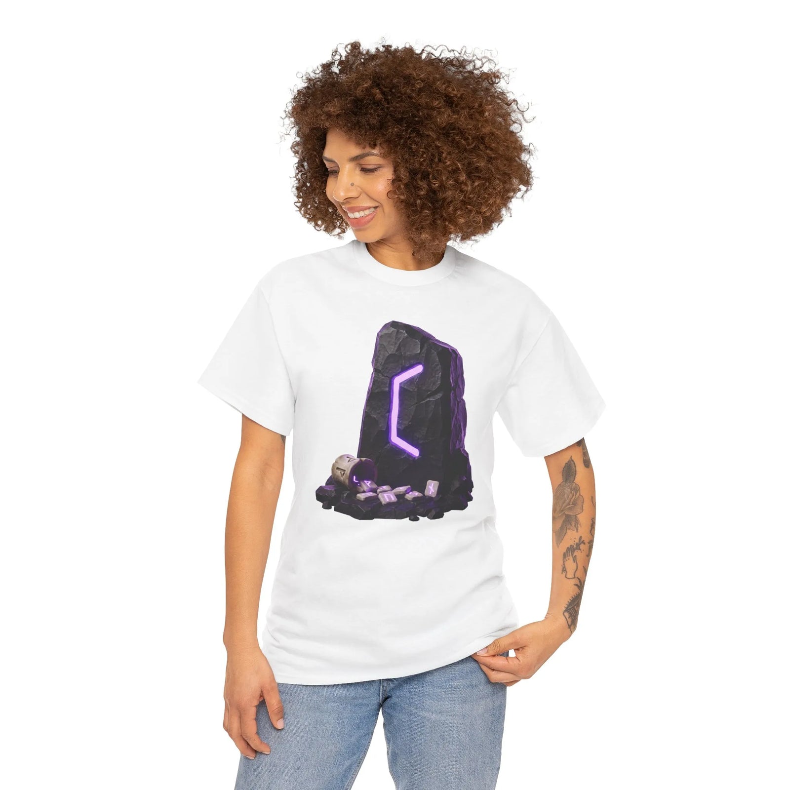 Perthro Rune Mystery Graphic T-Shirt - Heavy Cotton Classic Fit Crewneck Tee - Unisex White
