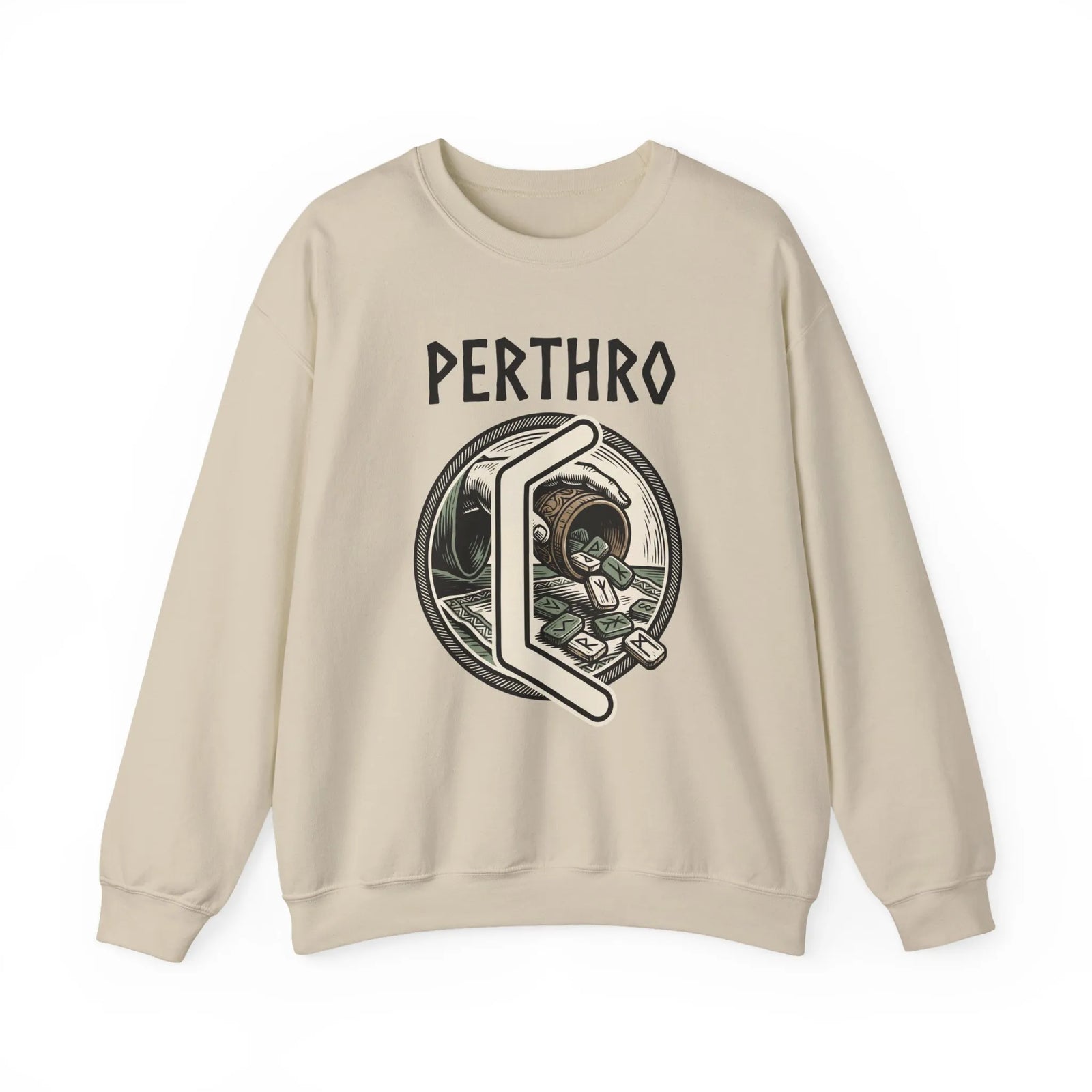 Perthro Rune Lot Cup Graphic Sweatshirt - Heavy Blend Fleece Crewneck - Unisex White
