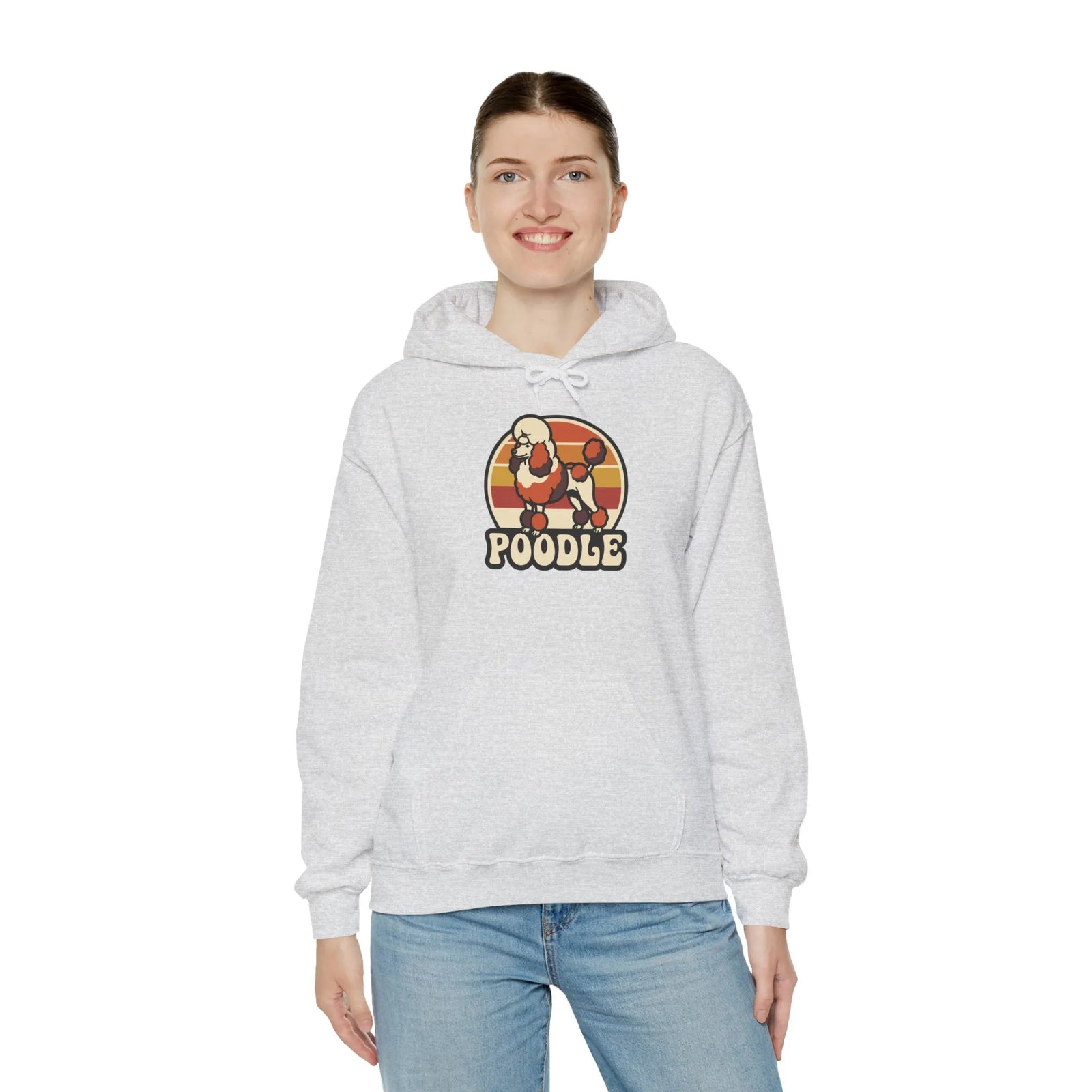 Retro 70s Sunset Poodle Hoodie - Cozy Cotton Blend Pullover - Unisex White
