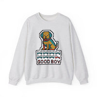 Good Boy 8-Bit Pixel Dogs Sweatshirt - Heavyweight Cotton Blend Crewneck - Unisex White