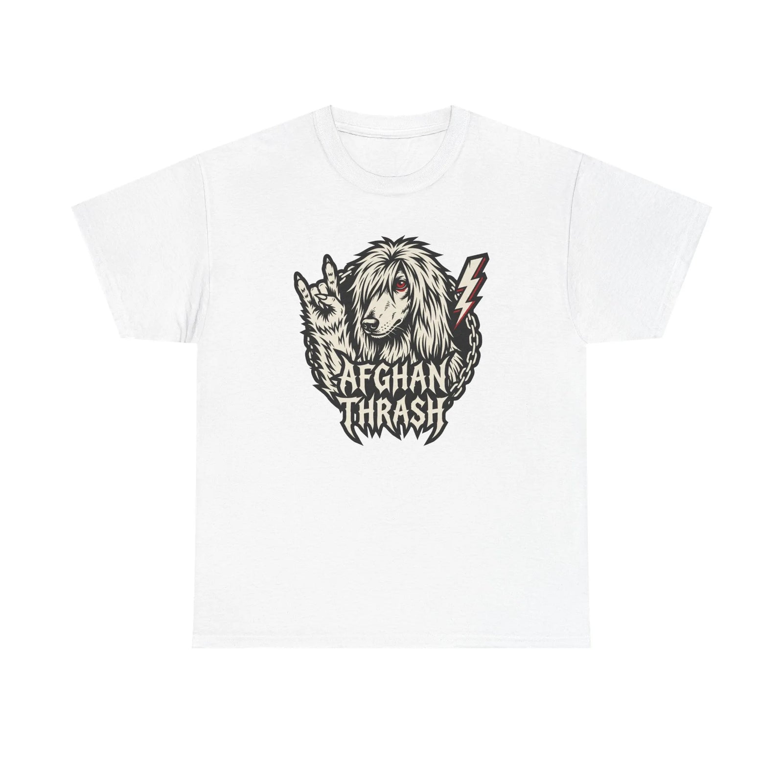 Headbanger Rocker Dogs Graphic T-Shirt - Heavy Cotton Classic Fit Tee - Unisex White
