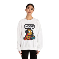8-Bit Pixel Gaming Dogs Sweatshirt - Heavy Blend Cotton-Poly Crewneck - Unisex White