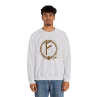Fehu Rune Wealth Symbol Sweatshirt - Heavy Blend Fleece Crewneck - Unisex White