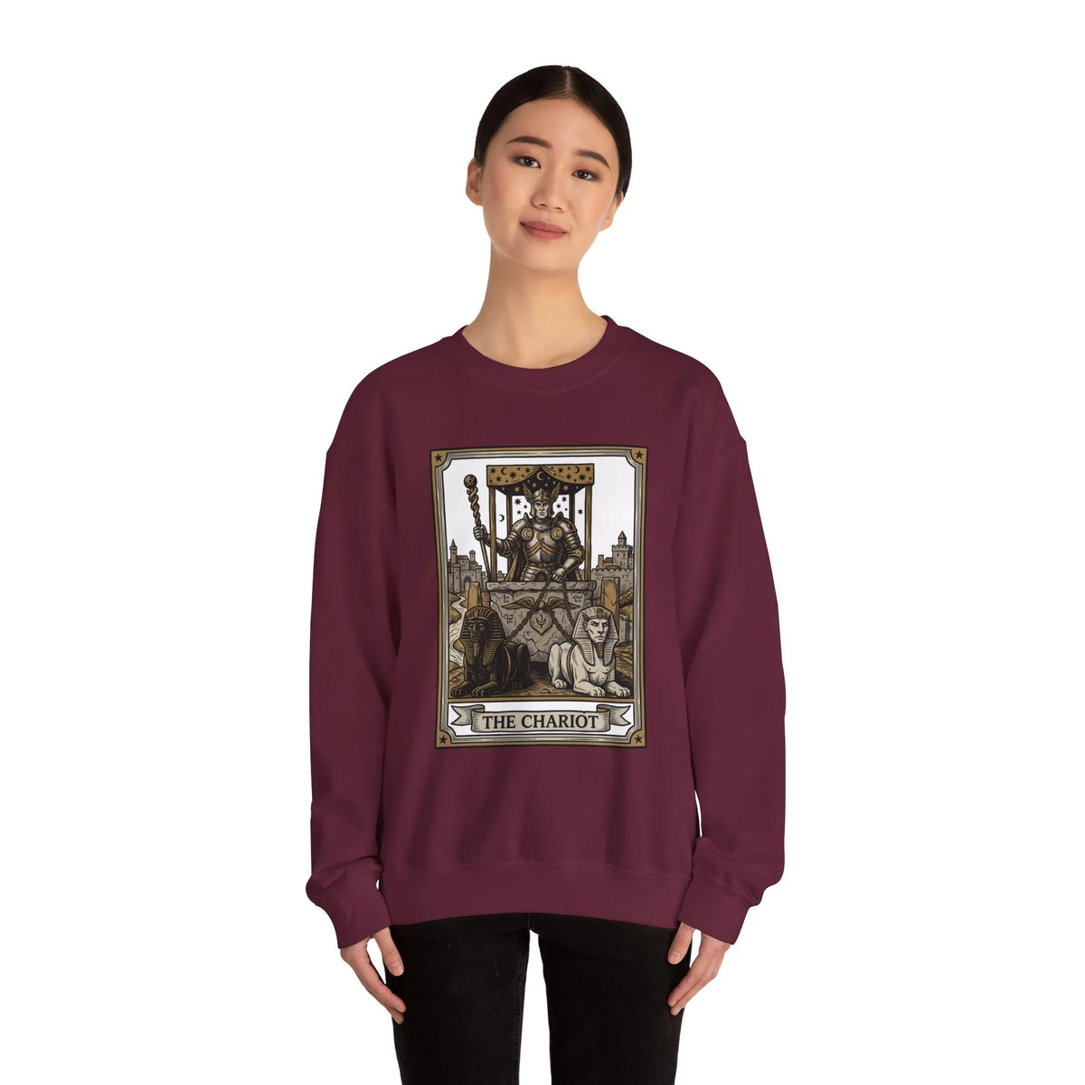 The Chariot Tarot Card Sweatshirt - Heavy Blend Cotton-Poly Crewneck - Unisex White