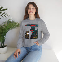 8-Bit Pixel Gaming Cats Boss Fight Sweatshirt - Heavyweight Cotton Blend Crewneck - Unisex Ash