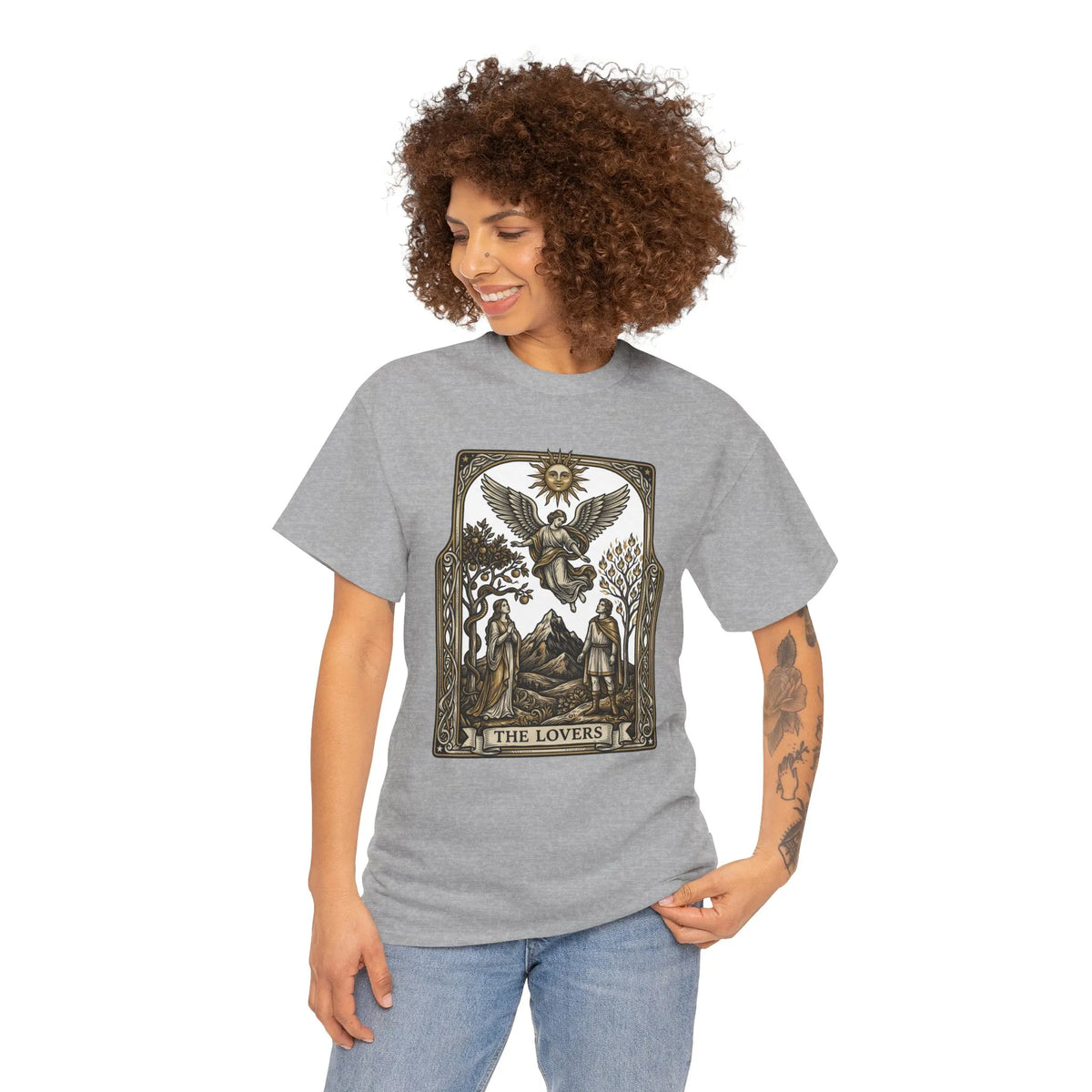 The Lovers Tarot Card Graphic T-Shirt - Heavy Cotton Classic Fit Tee - Unisex White
