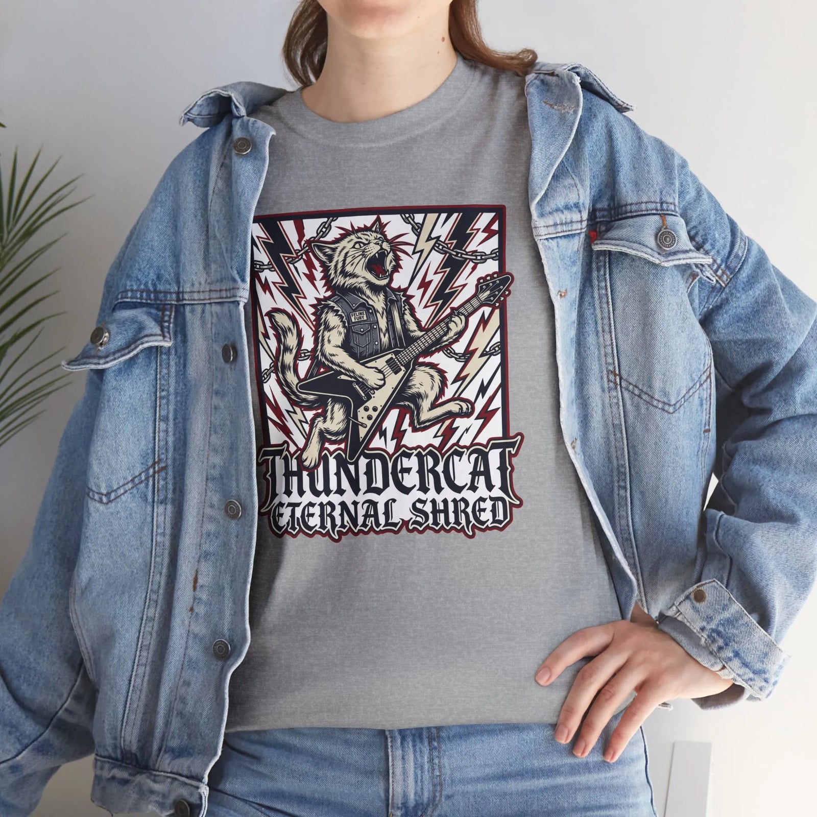 Guitar Solo Rocker Cat T-Shirt - Heavy Cotton Classic Fit Tee - Unisex White