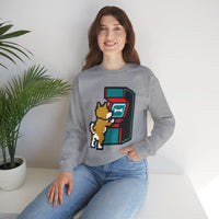 8-Bit Pixel Gaming Dog Sweatshirt - Classic Fit Fleece Crewneck - Unisex White