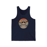Scottish Fold Cat 70s Sunset Tank Top - Lightweight Combed Cotton Jersey - Unisex Athletic Heather