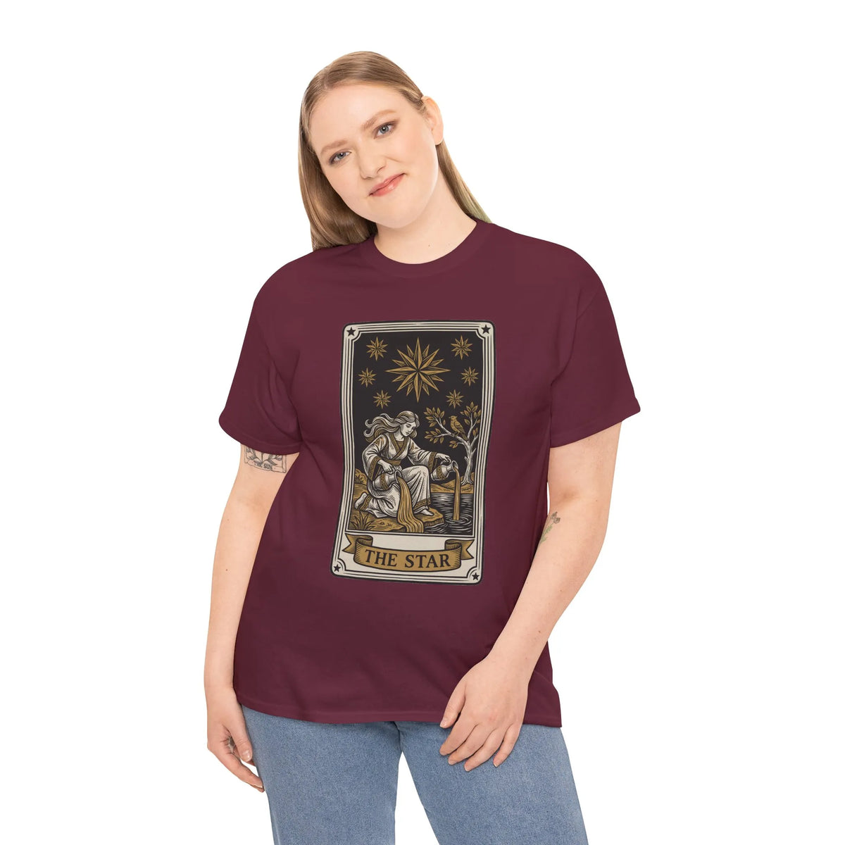 Tarot The Star Card Graphic T-Shirt - Heavy Cotton Classic Fit Tee - Unisex Off White