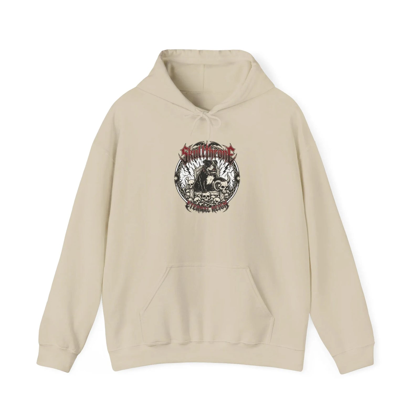 Skull Throne Rocker Dogs Graphic Hoodie - Heavy Blend Fleece Pullover - Unisex White