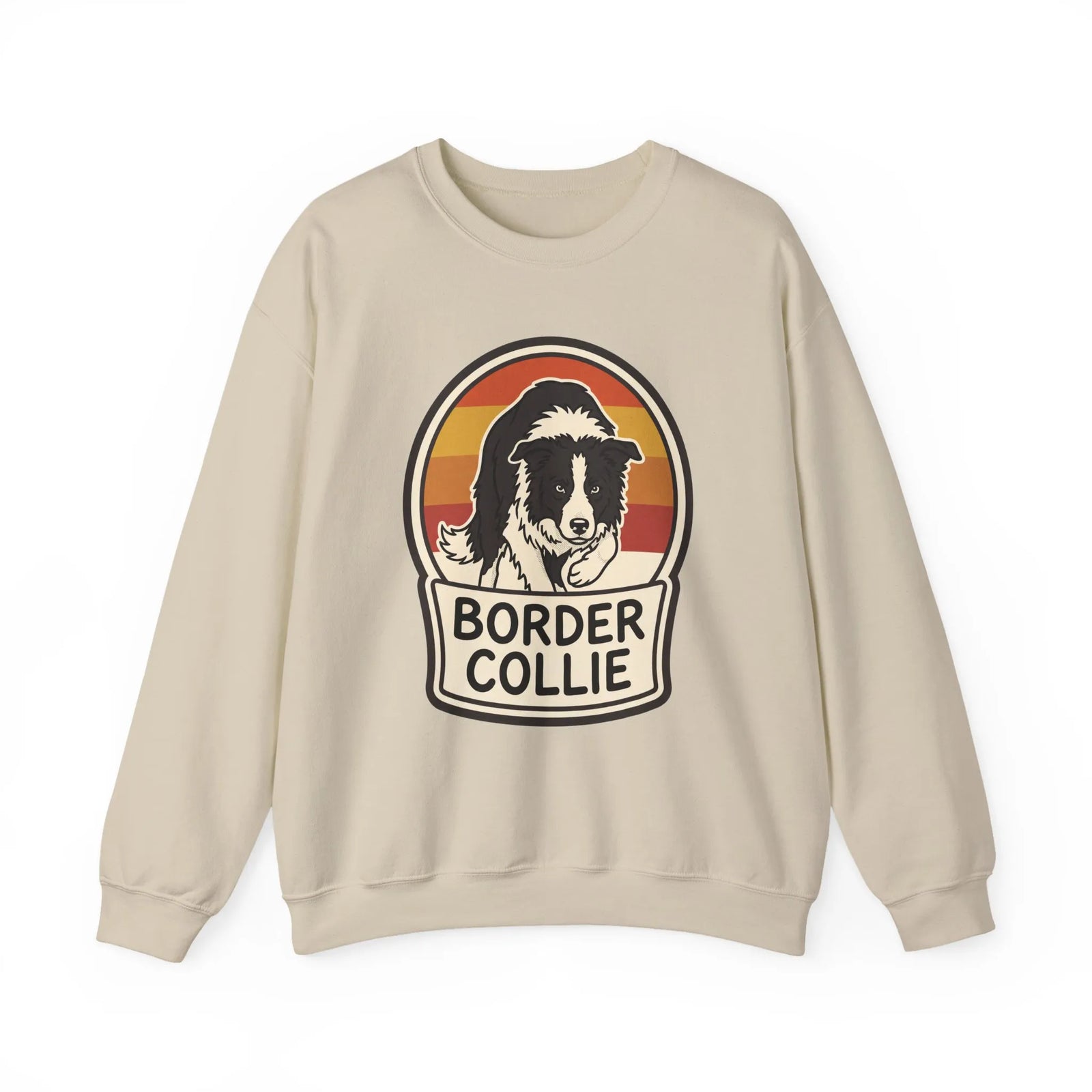 Border Collie Retro Sunset Sweatshirt - Heavy Blend Cotton Blend Crewneck - Unisex White