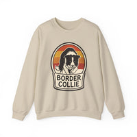 Border Collie Retro Sunset Sweatshirt - Heavy Blend Cotton Blend Crewneck - Unisex White
