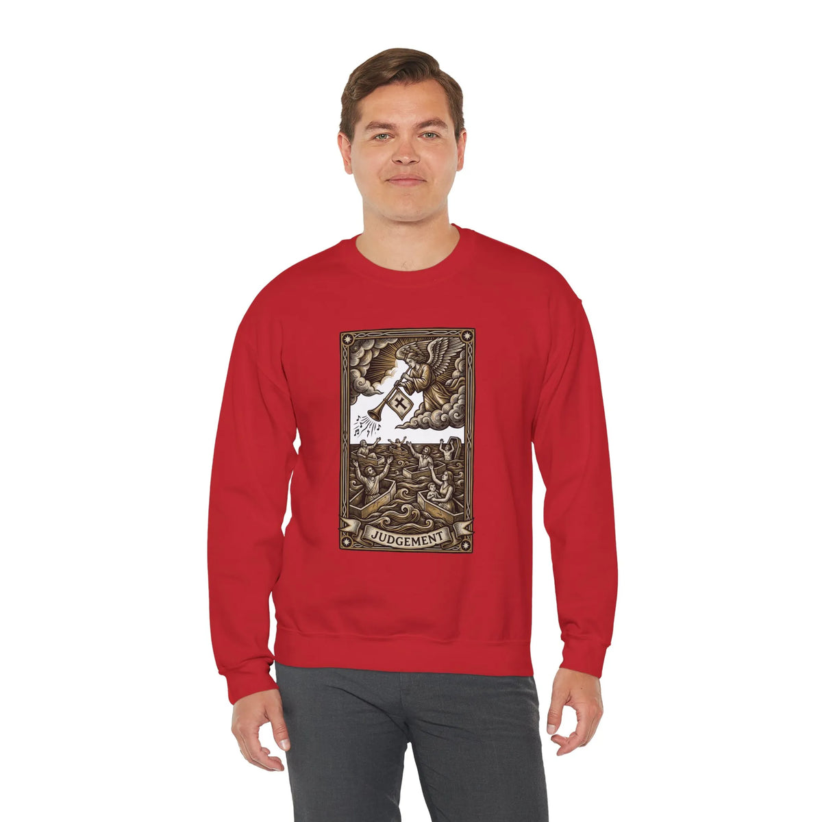 Judgement Tarot Card Graphic Sweatshirt - Heavy Blend Classic Fit Crewneck - Unisex White