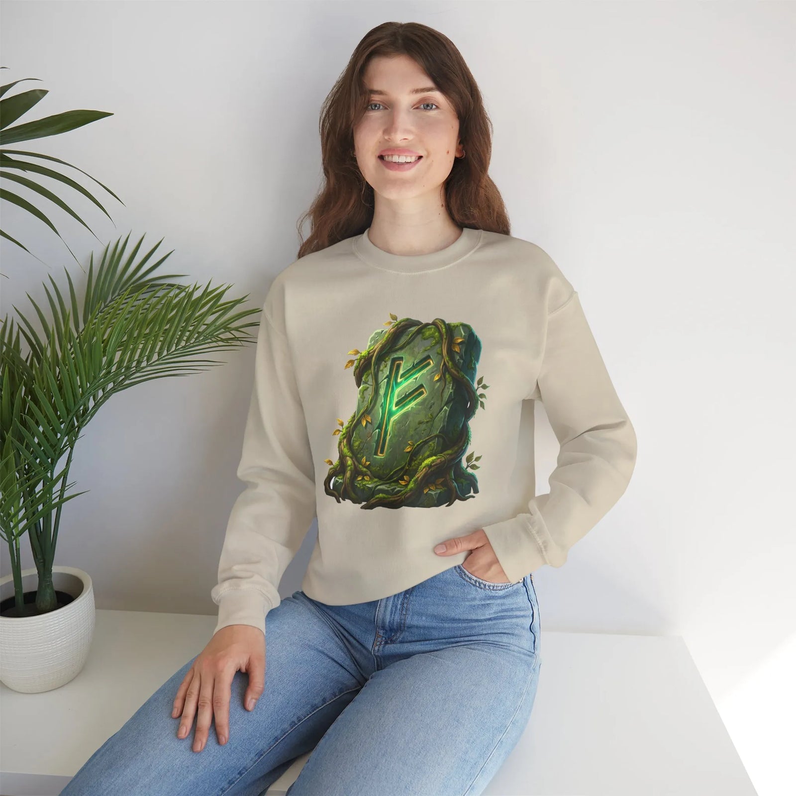 Fehu Wealth Rune Sweatshirt - Heavy Blend Fleece Crewneck - Unisex White