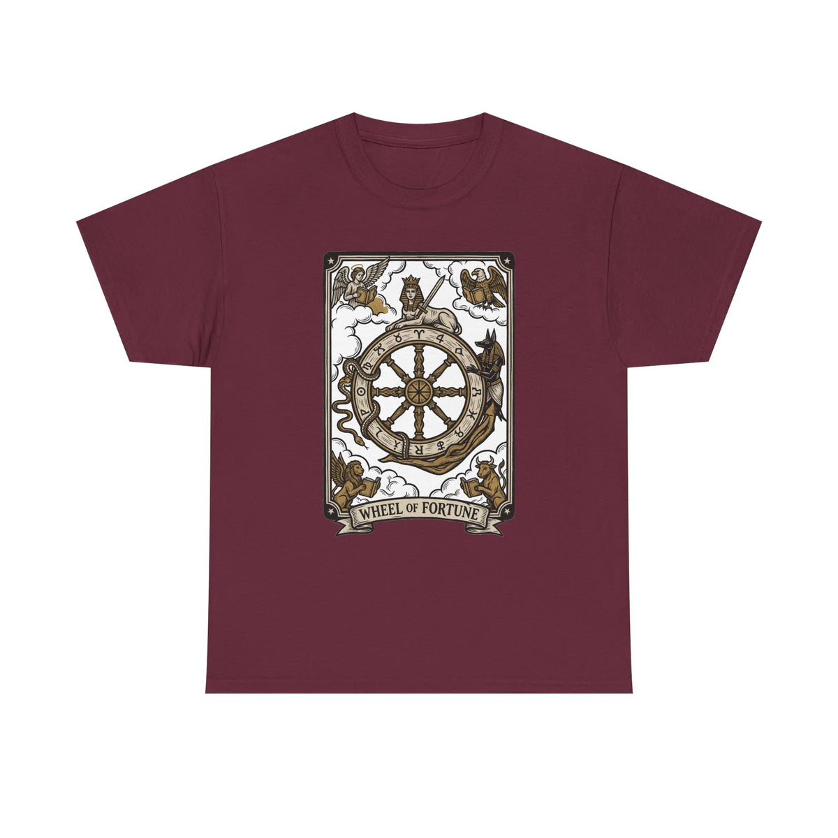 Wheel of Fortune Tarot Graphic T-Shirt - Heavyweight Cotton Classic Fit - Unisex White