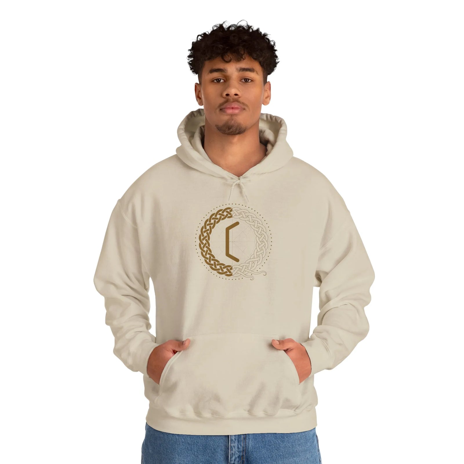 Perthro Runic Symbol Hoodie - Heavyweight Fleece Pullover - Unisex White